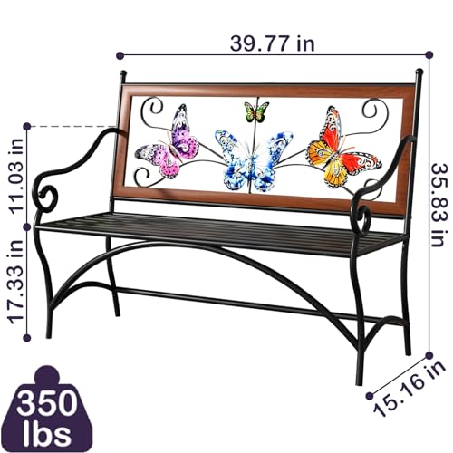 39.7" Black Metal Outdoor Bench with Armrest X543