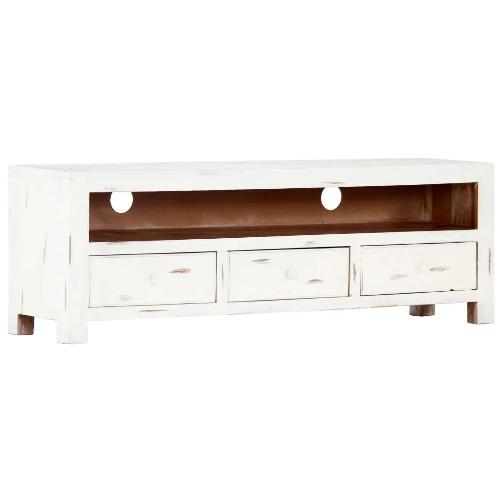 White Solid Acacia Wood TV Cabinet S218354