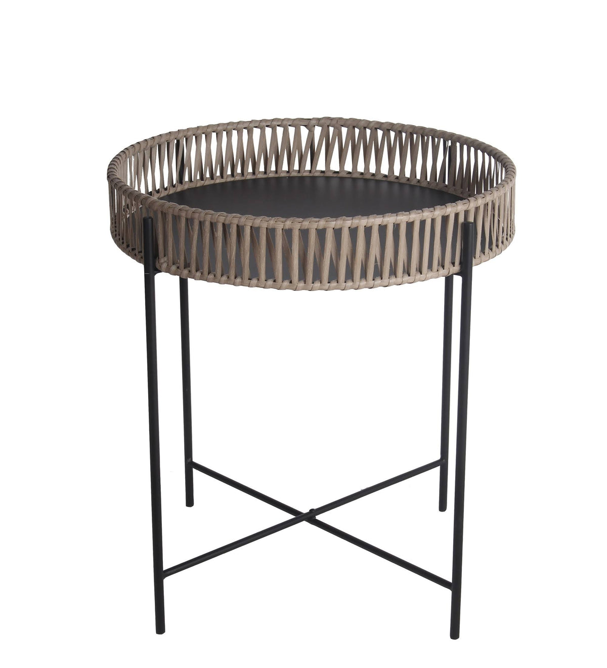 White and Gray Metal Accent Table with Round Top L158862