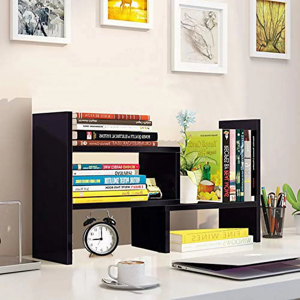 Wood Adjustable Desktop Storage Organizer Shelf Rack, Black L273