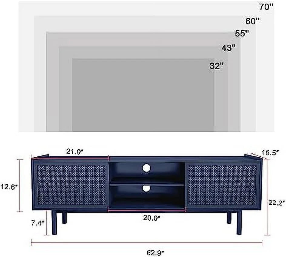 TV Stand for TVs Up to 70 Inch Iron Rattan Cabinet with Sliding Barn Door M1403