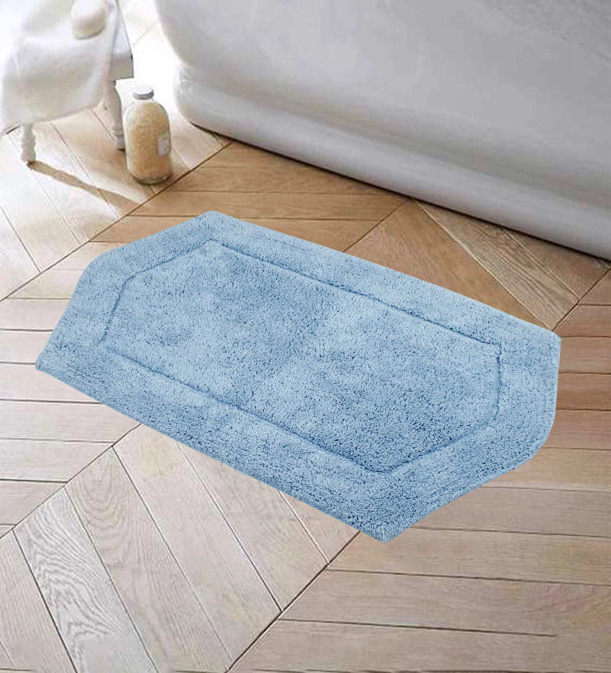 100% Cotton Tufted Non-Slip Machine Washable Blue Bath Rug 21"x34" V710877