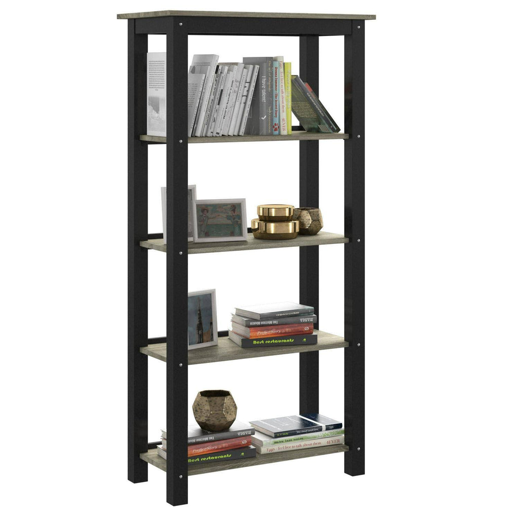 Black and Clayton Oak 4-Shelf Industrial Bookcase L729