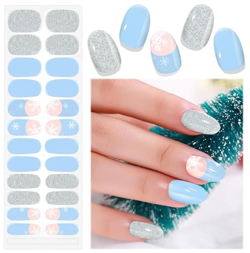24PCS Christmas Semi Cured Gel Nail Strips Pink Glitter UV Wraps with File and Stick J260232