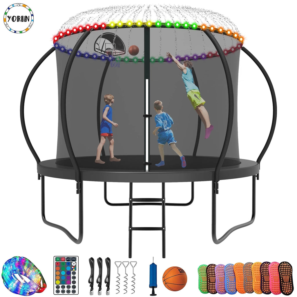 8FT Trampoline with Enclosure Net, Basketball Hoop, Ladder V3551