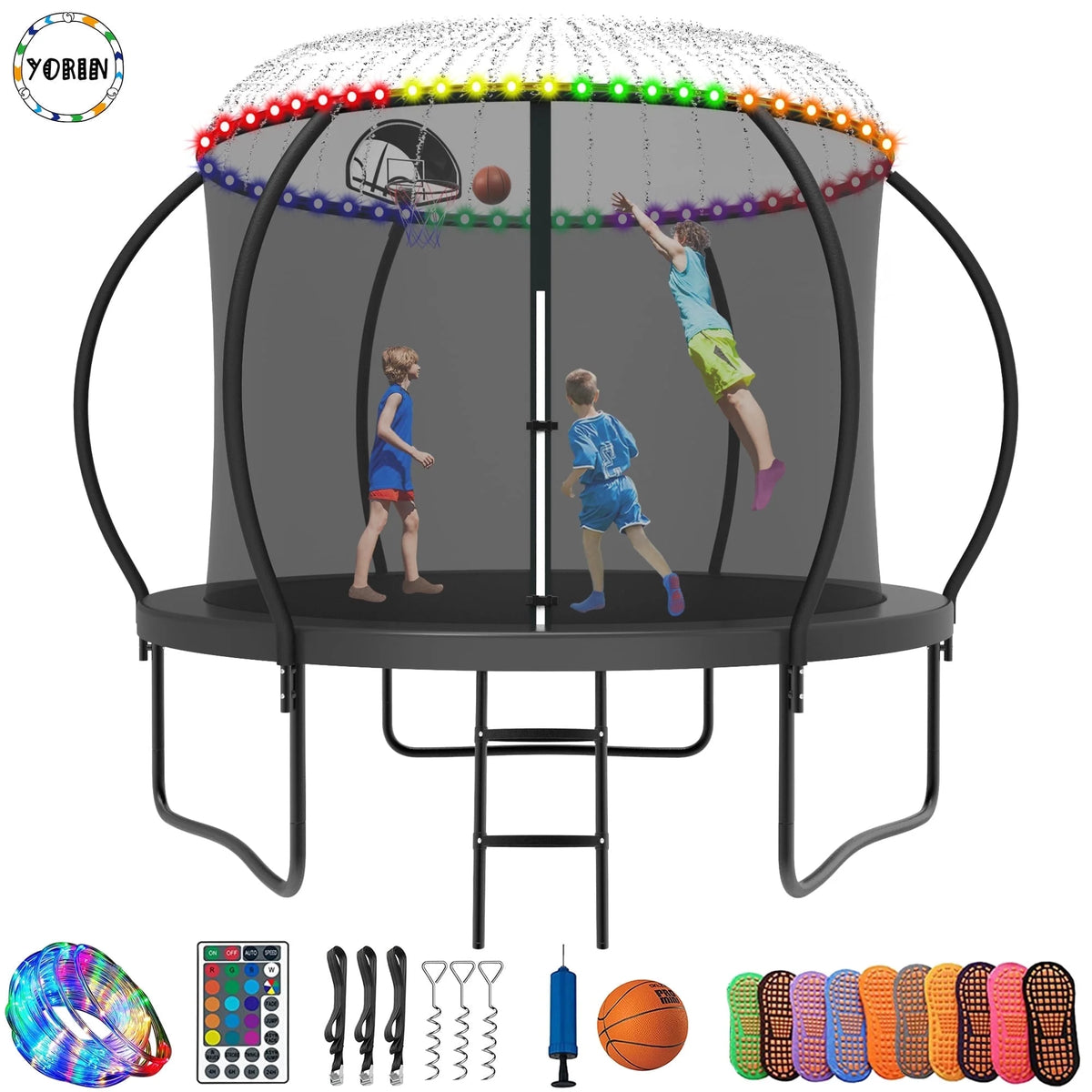 8FT Trampoline with Enclosure Net, Basketball Hoop, Ladder V3551