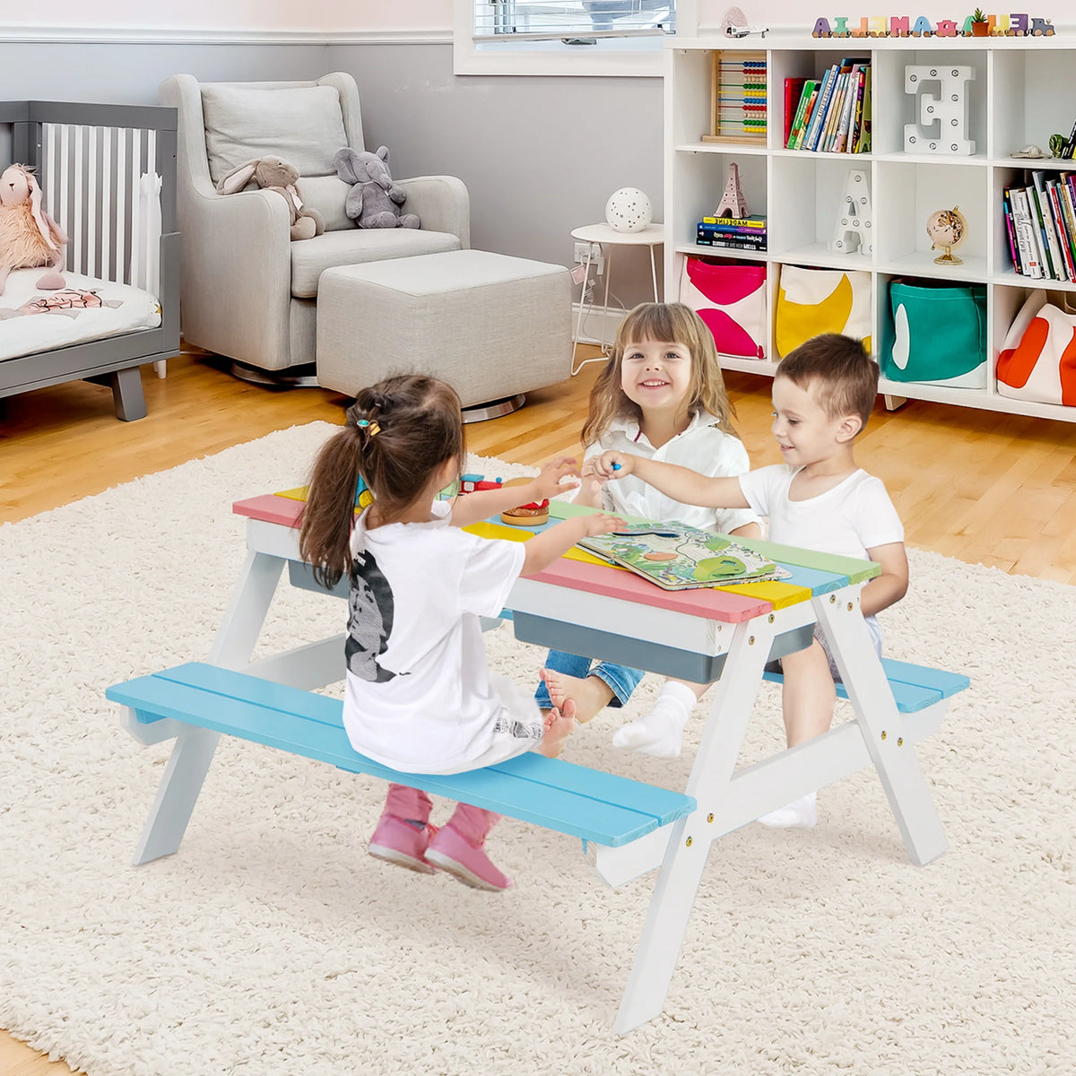 Kids Picnic Table with Umbrella Green G8291