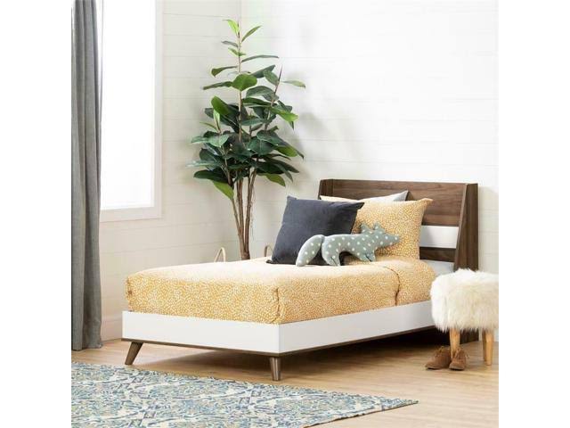 Twin Natural Walnut and Pure White Bed N962