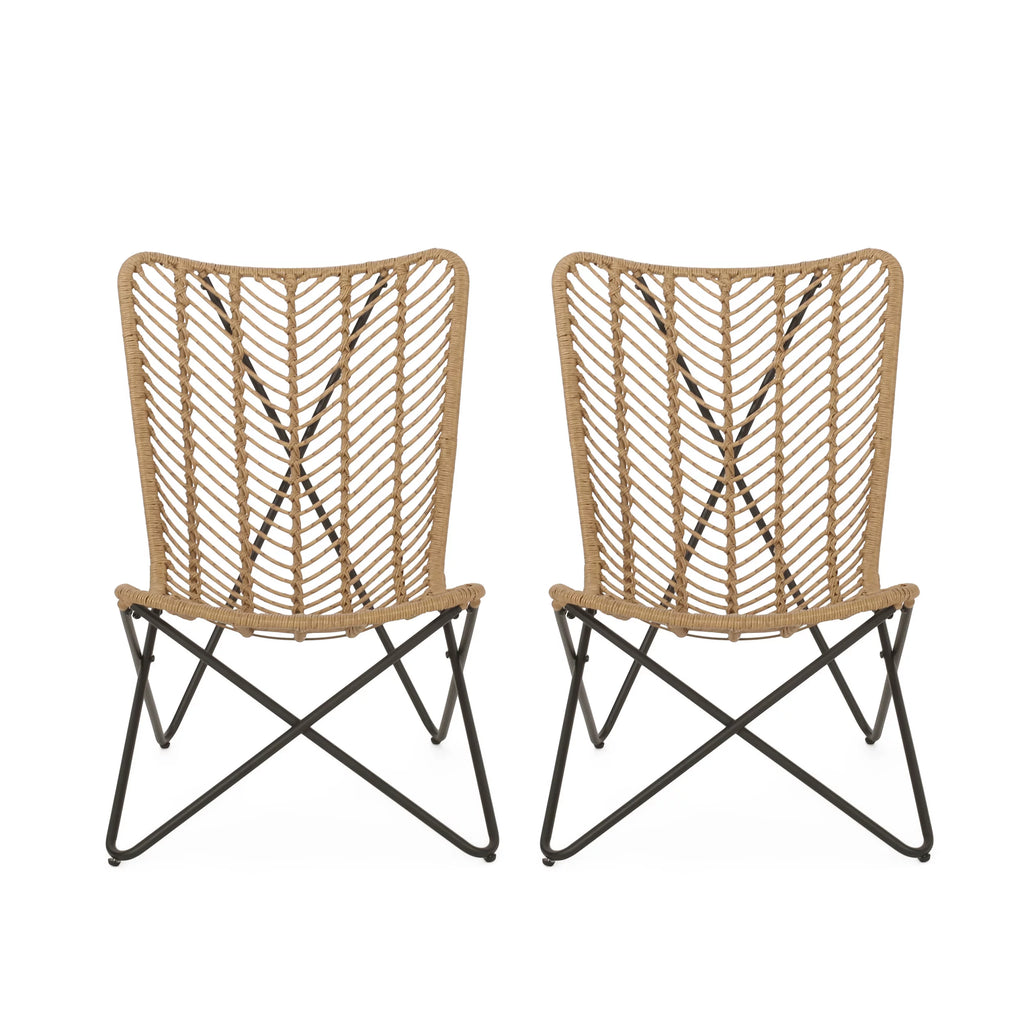 Wicker Outdoor Accent Chairs, Set of 2, Light Brown and Black Y263839