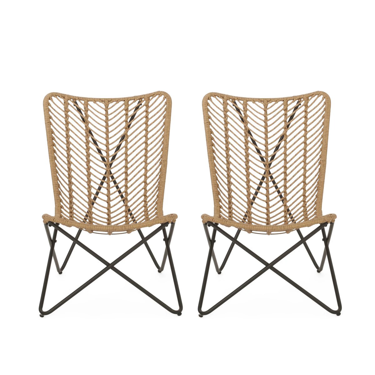 Wicker Outdoor Accent Chairs, Set of 2, Light Brown and Black Y263839