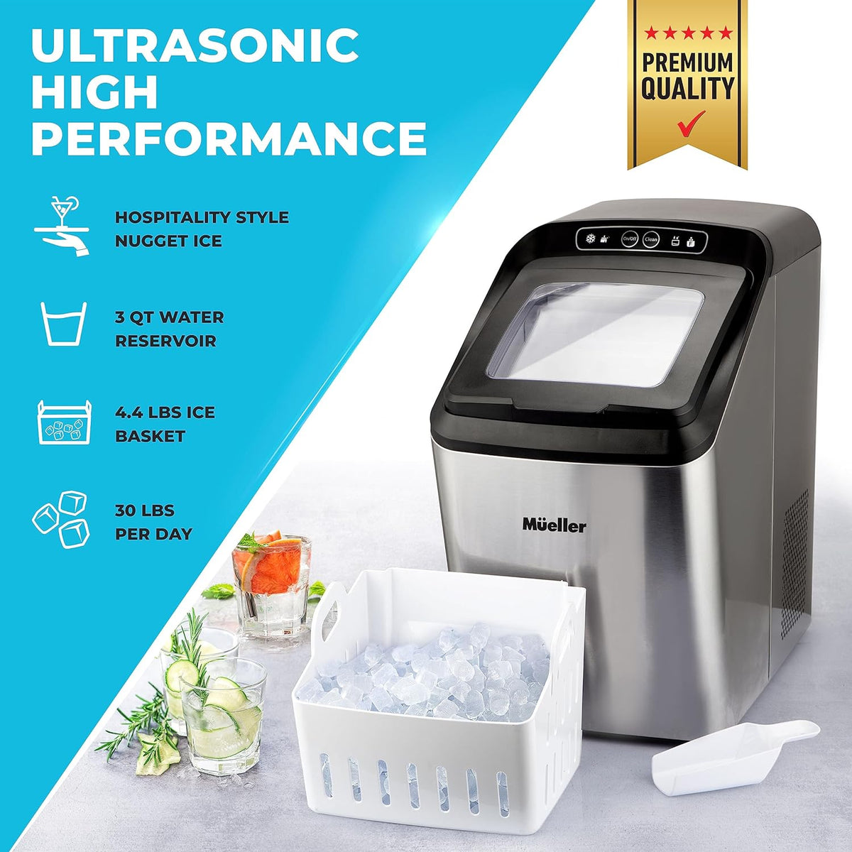 Countertop Nugget Ice Maker, 30 lbs Daily, 3 QT Tank I99923