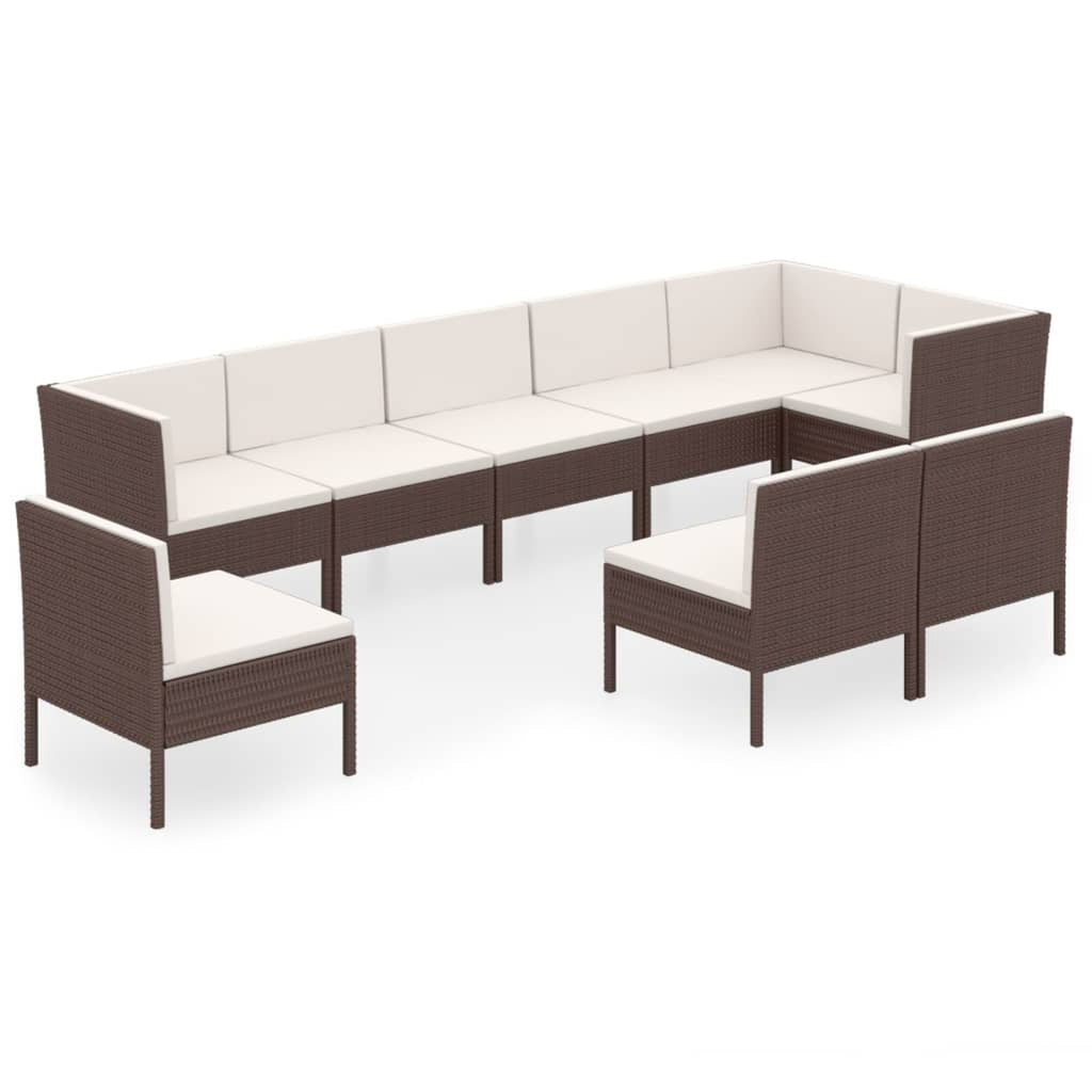 9 Piece Cream White Cushion Brown Poly Rattan Patio Lounge Set H783261