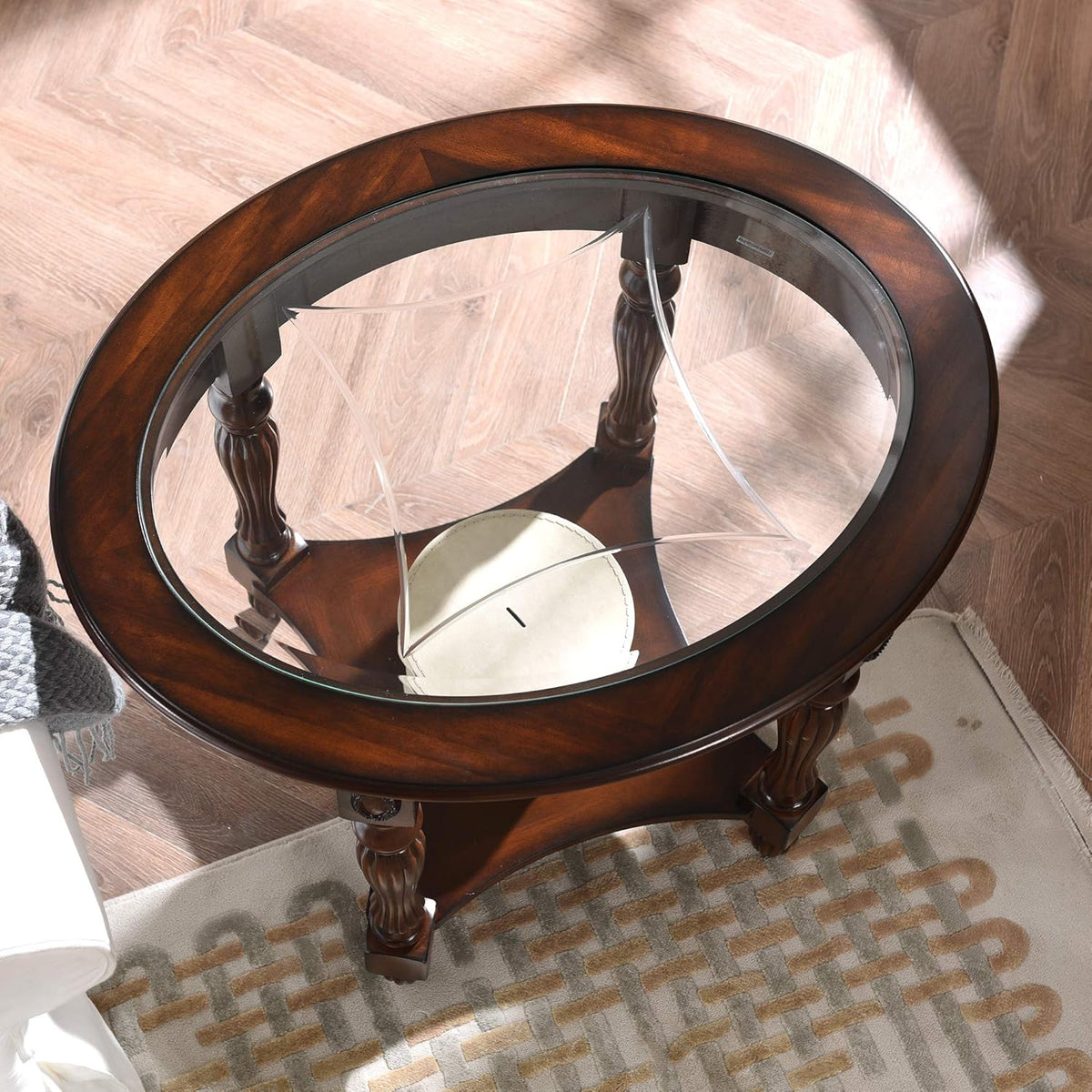 Solid Wood End Table with Tempered Glass and Storage Shelf Y34930