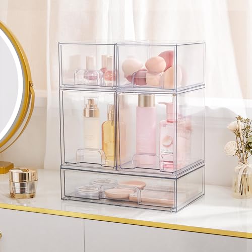 Clear Plastic Stackable Storage Drawers Set of 6 U2374