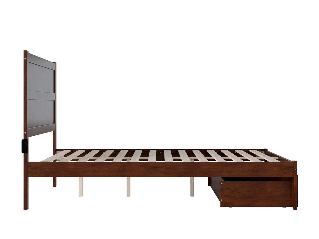 Queen Wood Platform Bed Frame with Foot Drawer Storage S319
