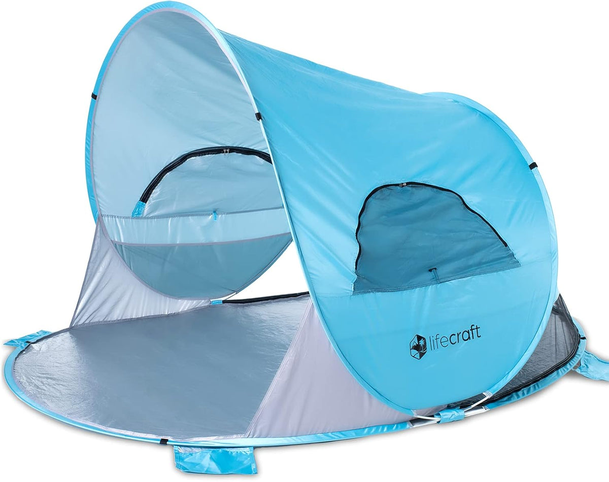 Blue Pop Up Beach Tent 3 4 Person Sun Shelter with UPF 50+ UV Protection R6356
