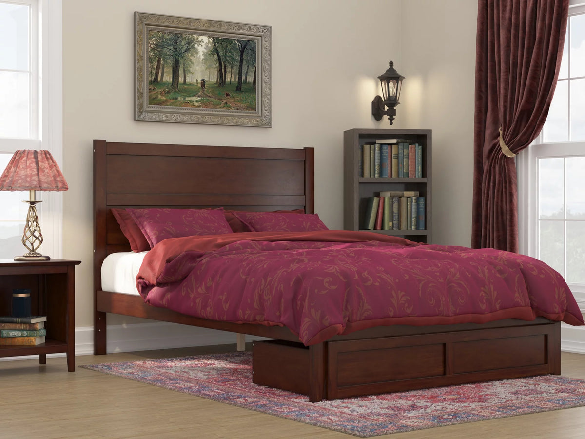 Queen Wood Platform Bed Frame with Foot Drawer Storage S319