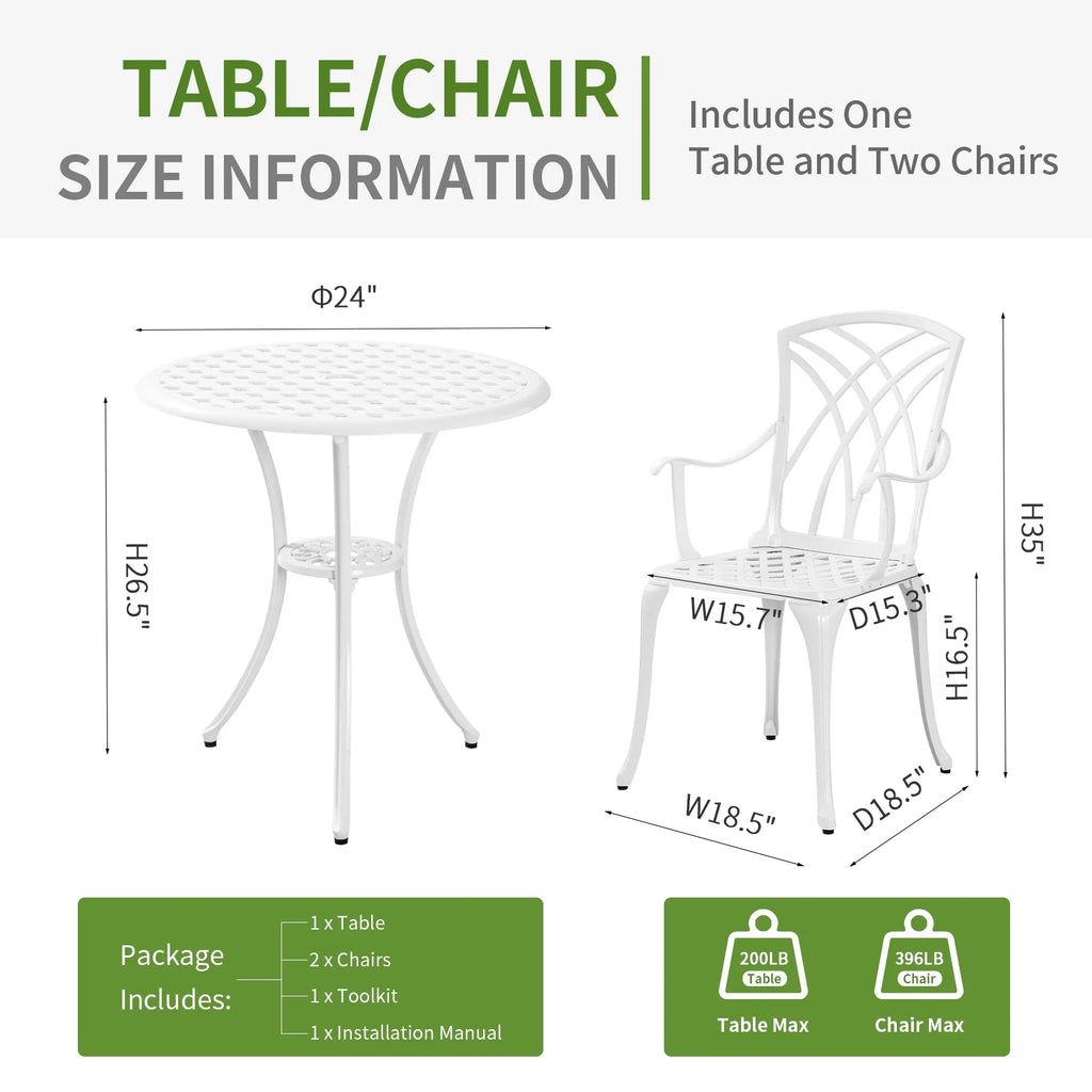 White Bistro Set with Umbrella Hole Cast Aluminum E95792