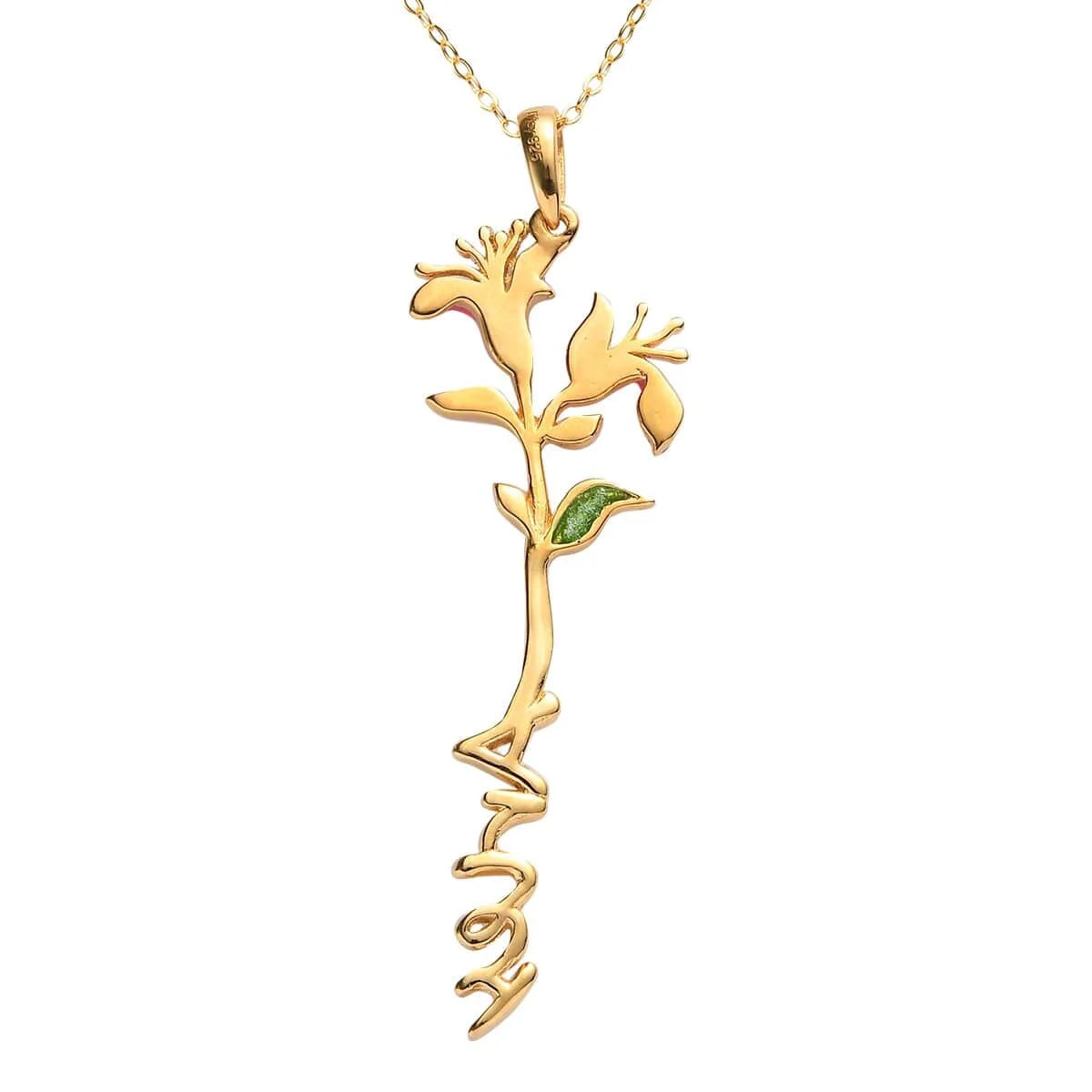 925 Sterling Silver 14K Yellow Gold Plated Pink Green Enameled Aries Pendant Necklace 16-18" J9417