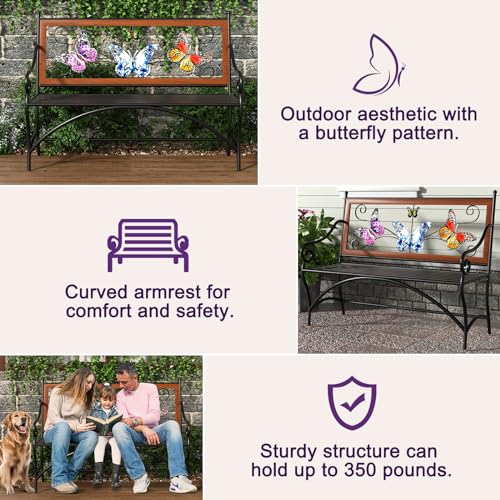 39.7" Black Metal Outdoor Bench with Armrest X543