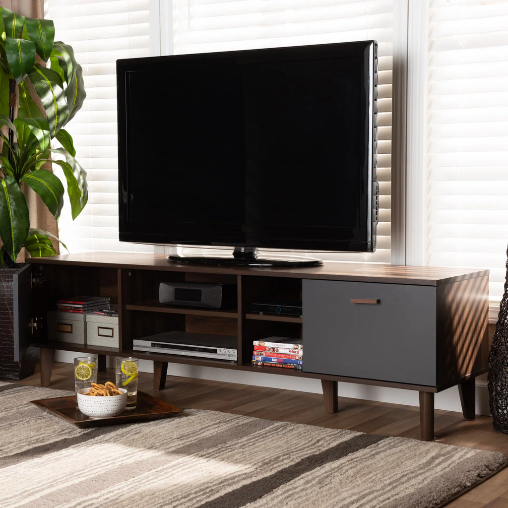 Walnut Brown and Grey Finished Wood TV Stand E468779