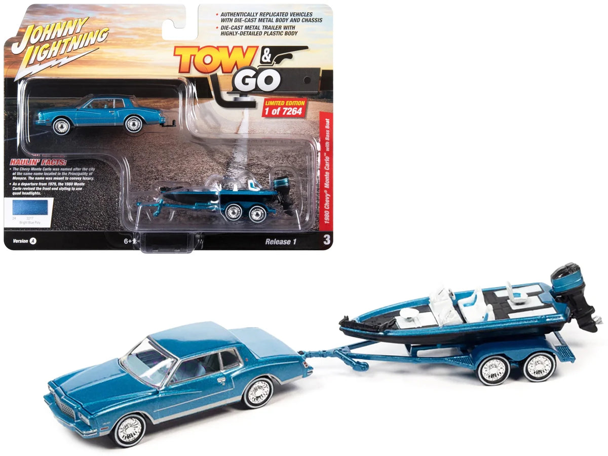 1/64 Diecast 1980 Chevrolet Monte Carlo with Bass Boat and Trailer Z2540