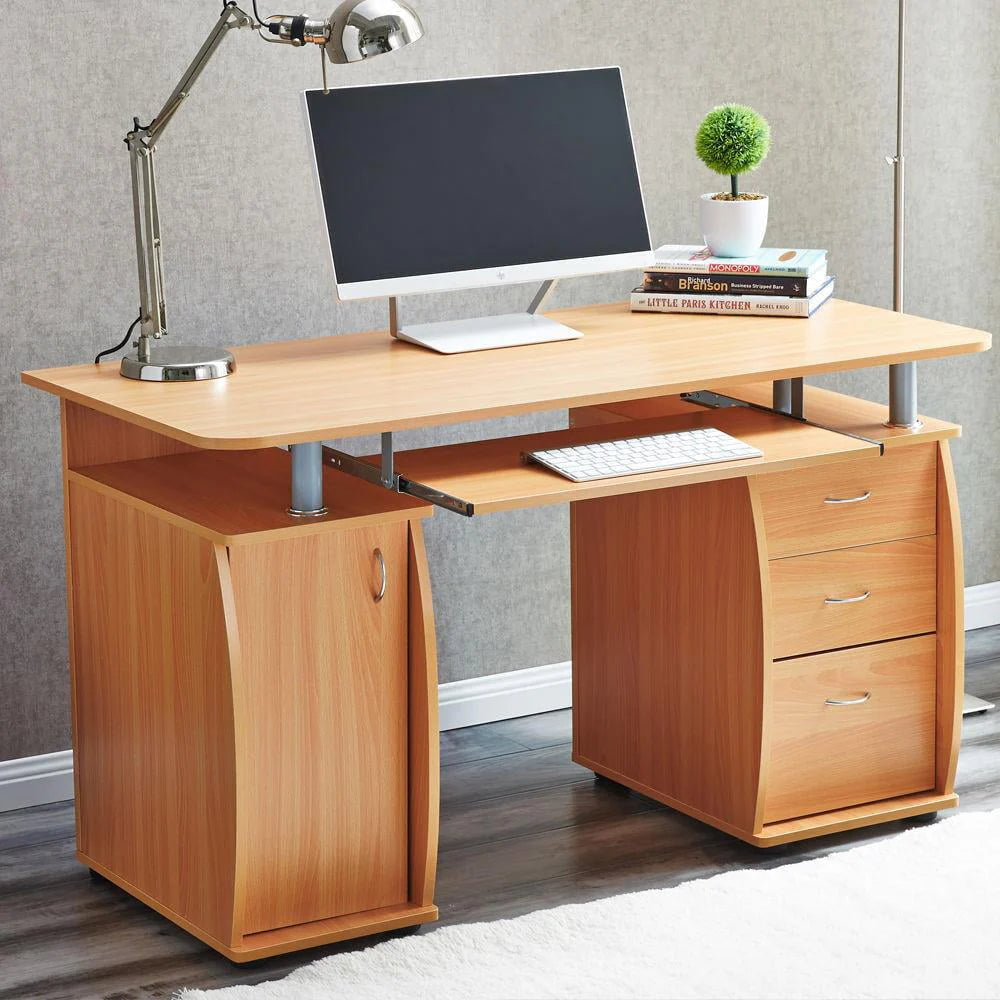 Brown Computer Desk with 3 Drawers Bookcase W23278