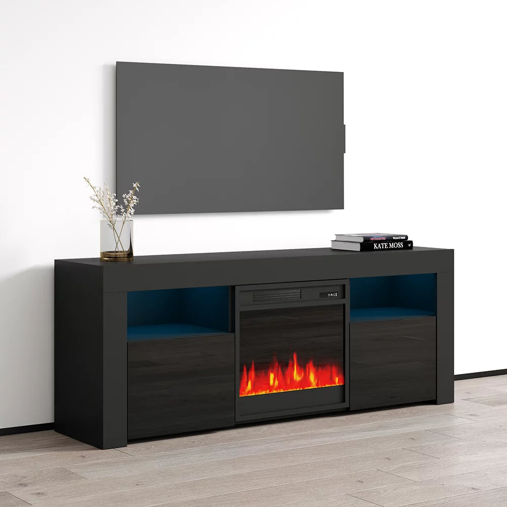 High Gloss Fireplace TV Stand with Storage Cabinets and LED Lights W8502