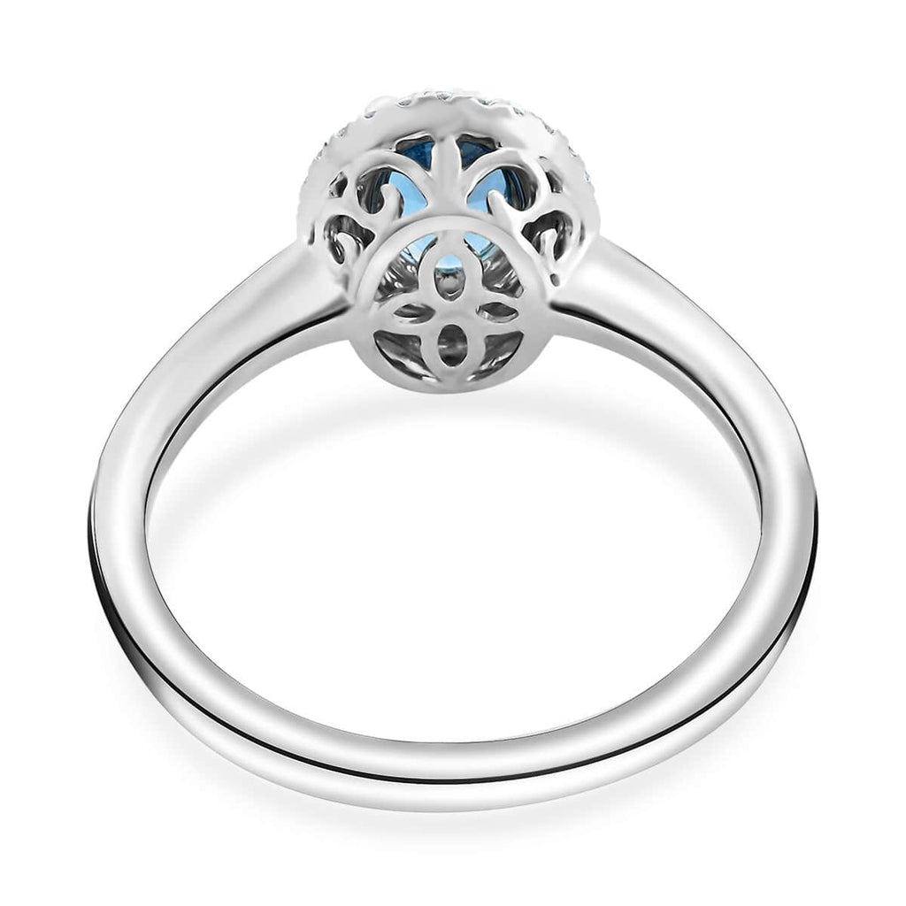 Blue Aquamarine White Diamond Oval 950 Platinum Halo Ring Size 10 Ct 0.86 E-F Color VS Clarity A88295